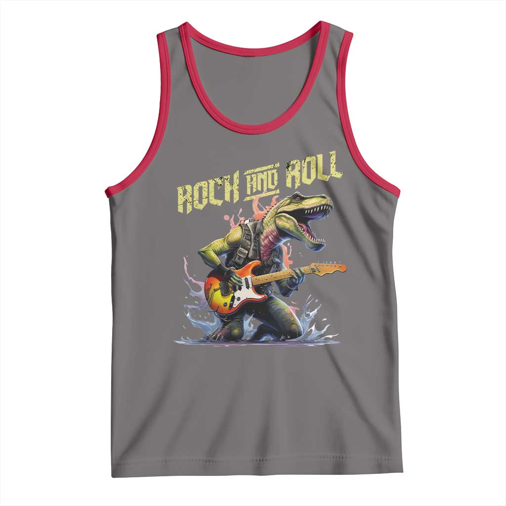 Rock And Roll Tank Top Funny Dionasaur Playing Guitar - Wonder Print Shop