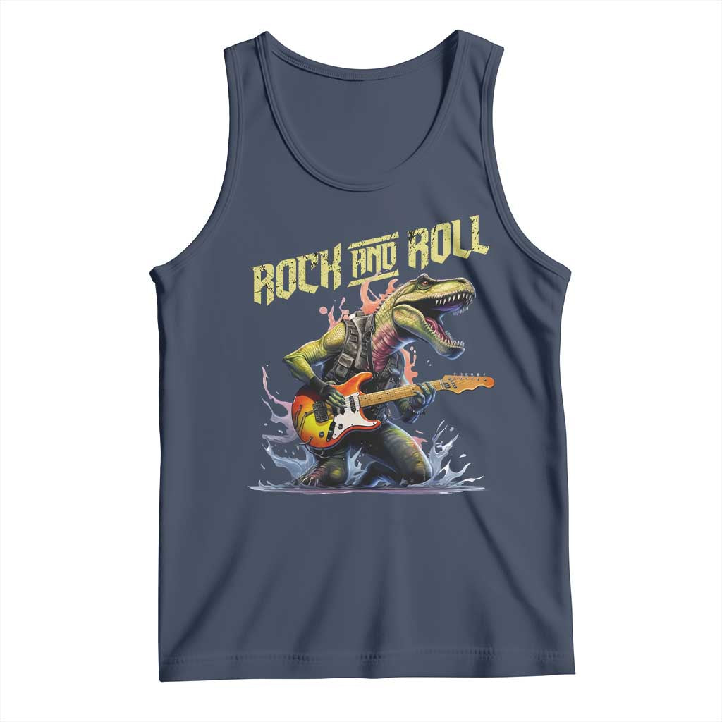 Rock And Roll Tank Top Funny Dionasaur Playing Guitar - Wonder Print Shop
