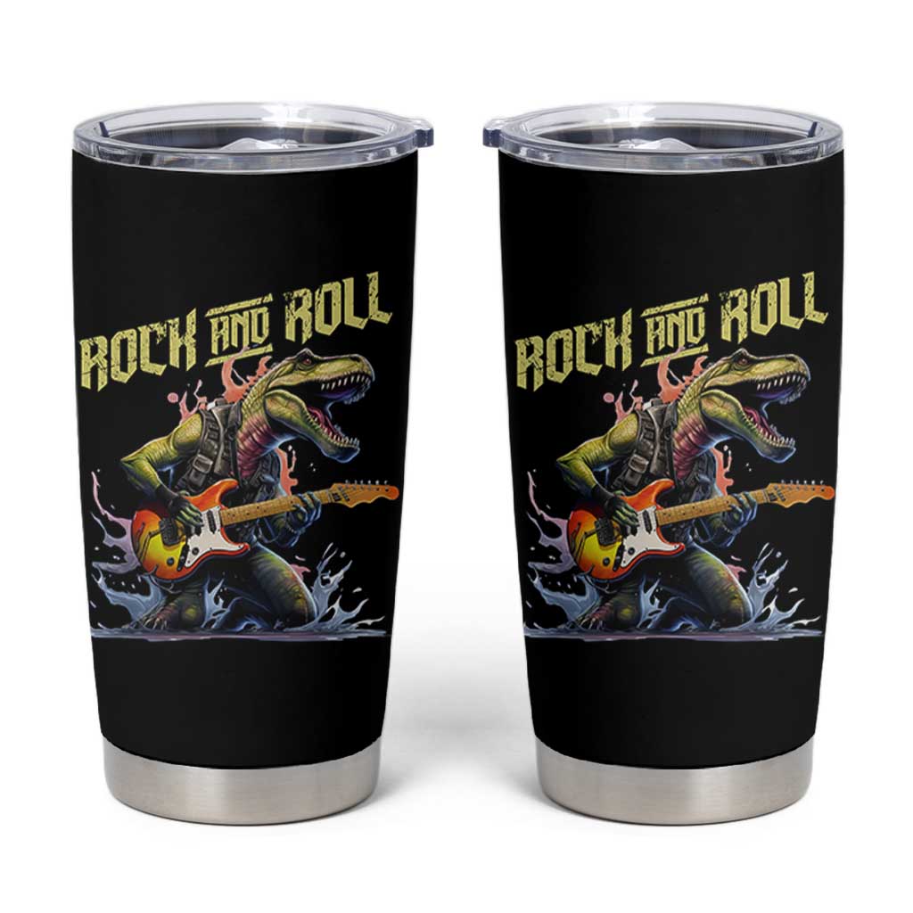 Rock And Roll Tumbler Cup Funny Dionasaur Playing Guitar - Wonder Print Shop