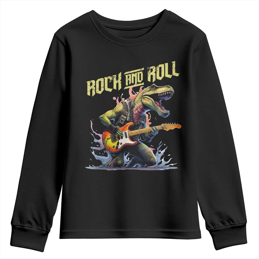 Rock And Roll Youth Sweatshirt Funny Dionasaur Playing Guitar - Wonder Print Shop