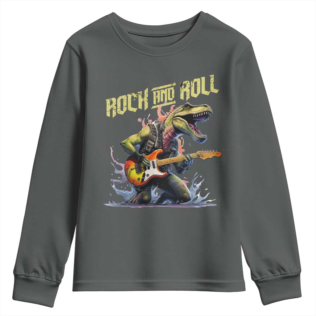 Rock And Roll Youth Sweatshirt Funny Dionasaur Playing Guitar - Wonder Print Shop