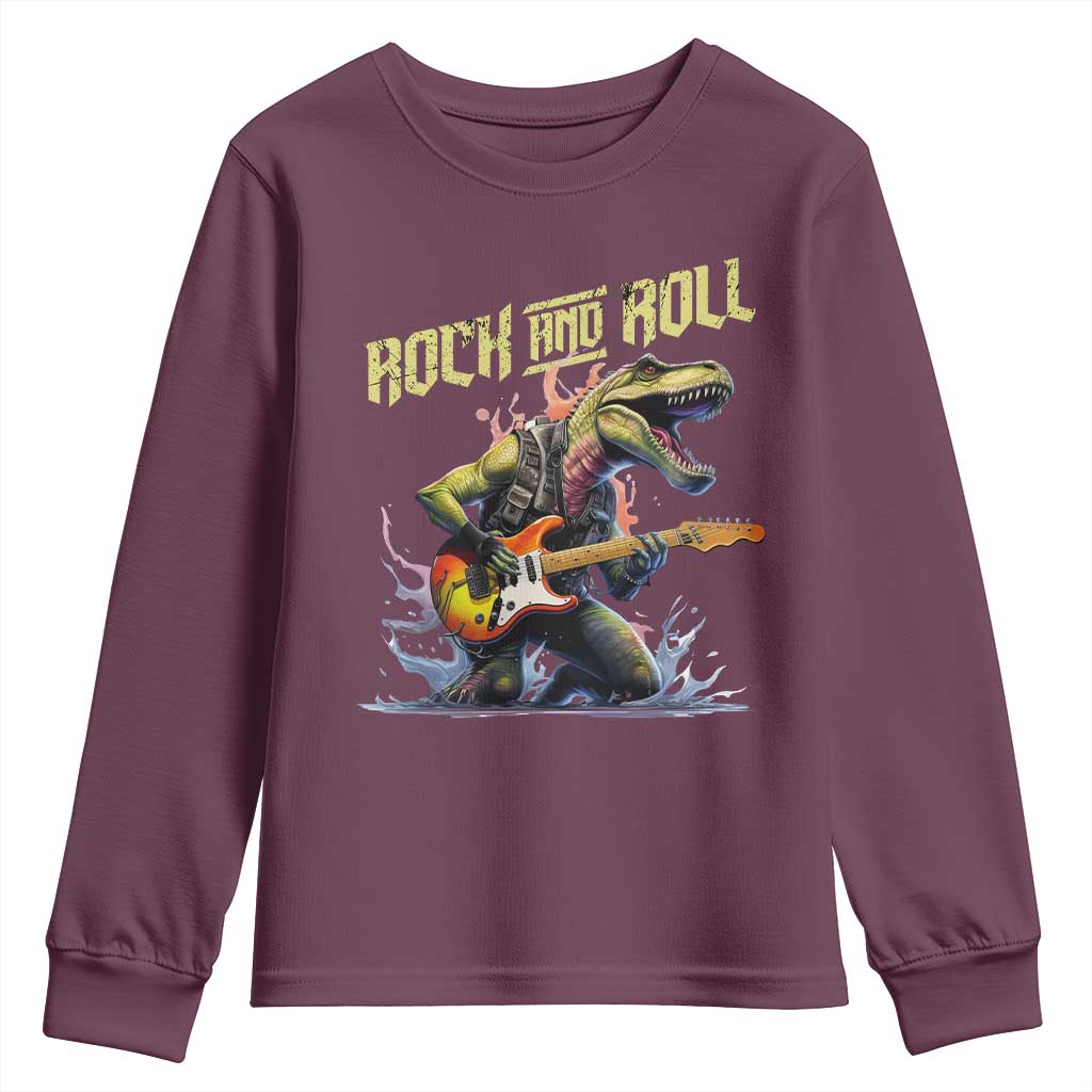 Rock And Roll Youth Sweatshirt Funny Dionasaur Playing Guitar - Wonder Print Shop