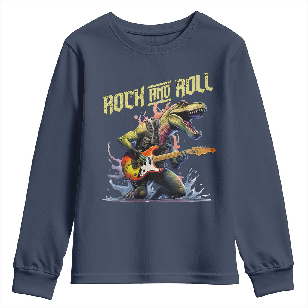 Rock And Roll Youth Sweatshirt Funny Dionasaur Playing Guitar - Wonder Print Shop