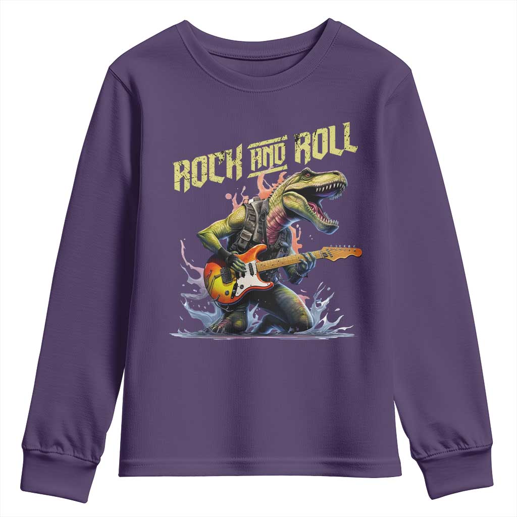 Rock And Roll Youth Sweatshirt Funny Dionasaur Playing Guitar - Wonder Print Shop