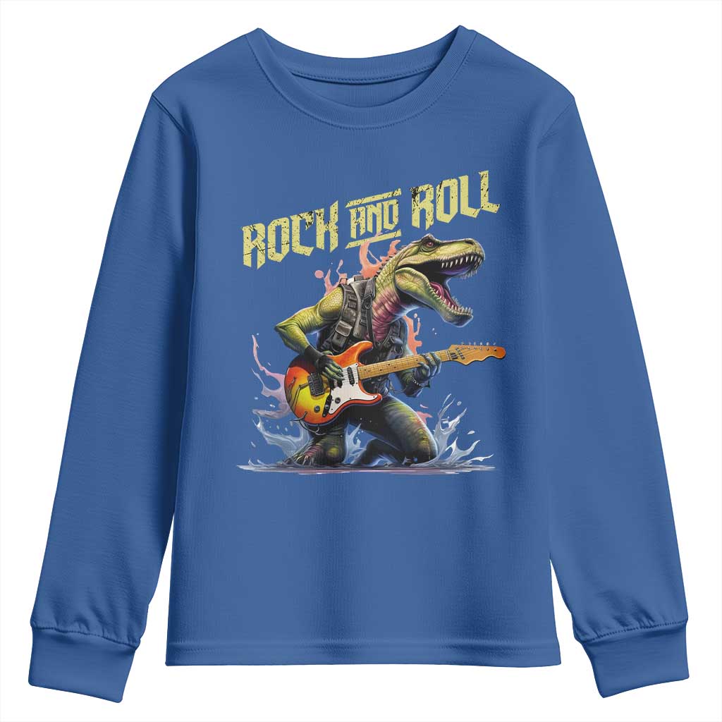 Rock And Roll Youth Sweatshirt Funny Dionasaur Playing Guitar - Wonder Print Shop