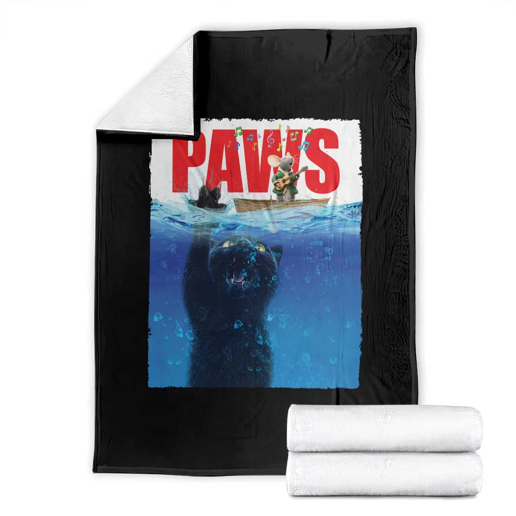 Funny Black Cat Throw Blanket PAWS Parody Kitten Mouse Humorous - Wonder Print Shop
