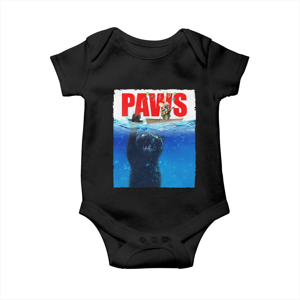 Funny Black Cat Baby Onesie PAWS Parody Kitten Mouse Humorous - Wonder Print Shop