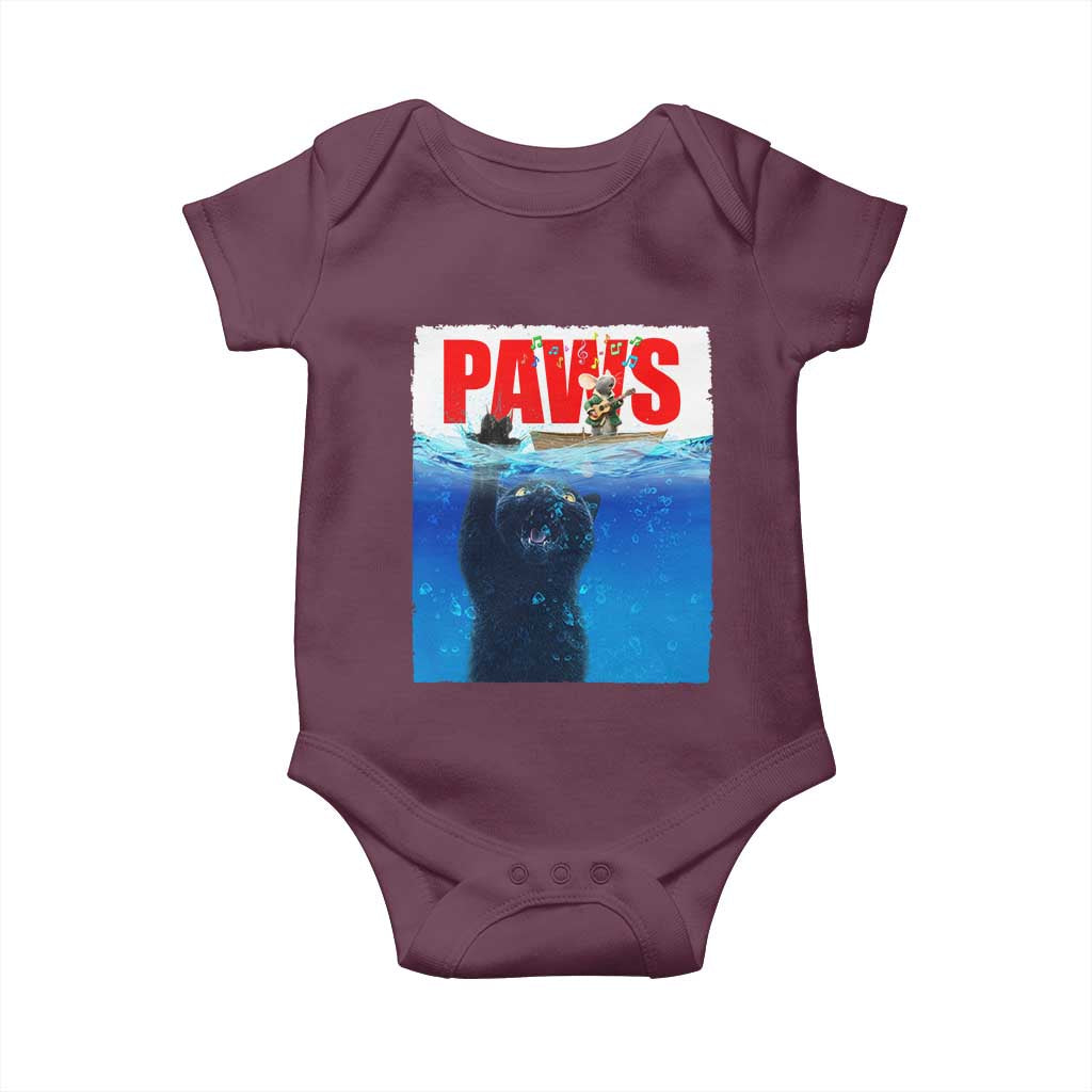 Funny Black Cat Baby Onesie PAWS Parody Kitten Mouse Humorous - Wonder Print Shop