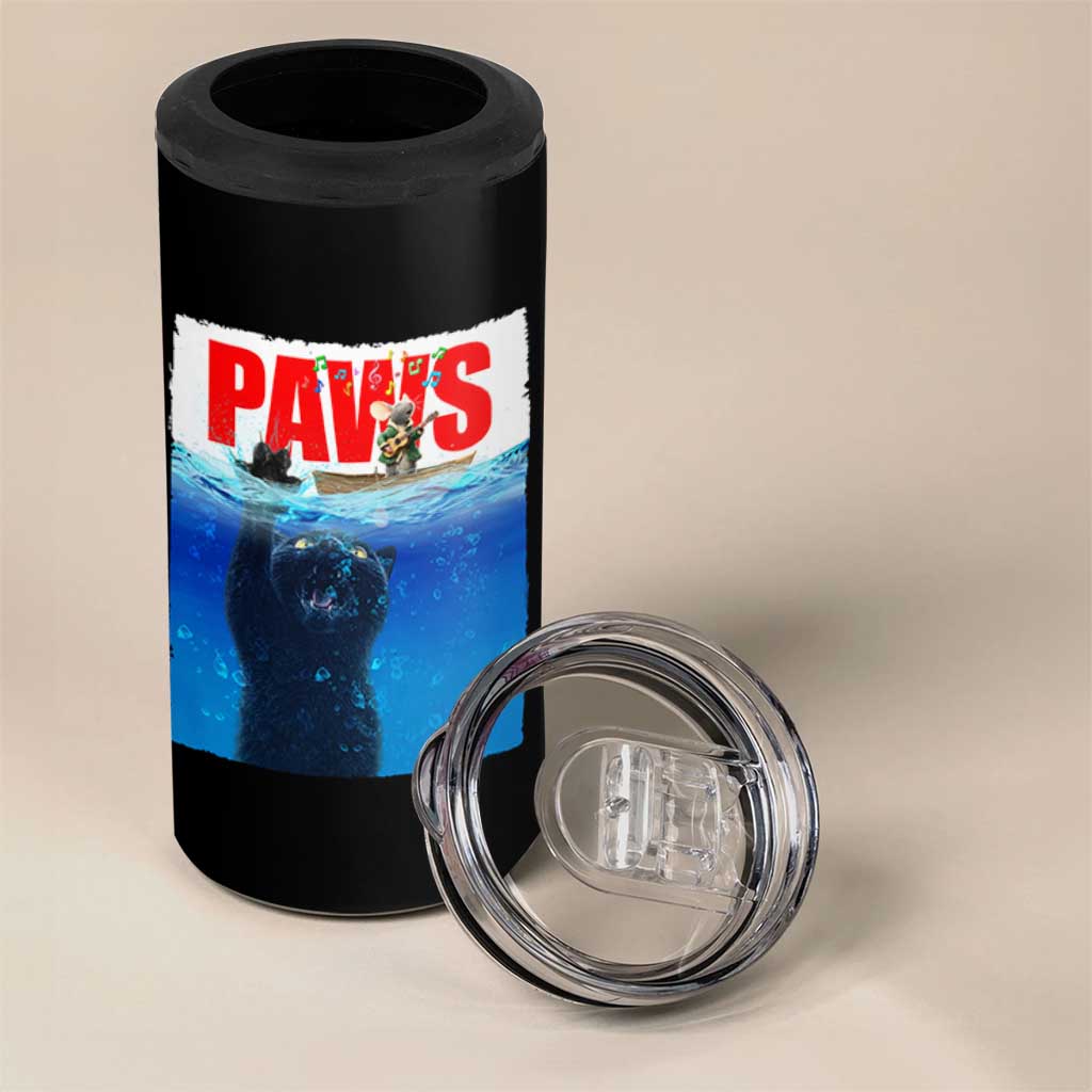 Funny Black Cat 4 in 1 Can Cooler Tumbler PAWS Parody Kitten Mouse Humorous - Wonder Print Shop