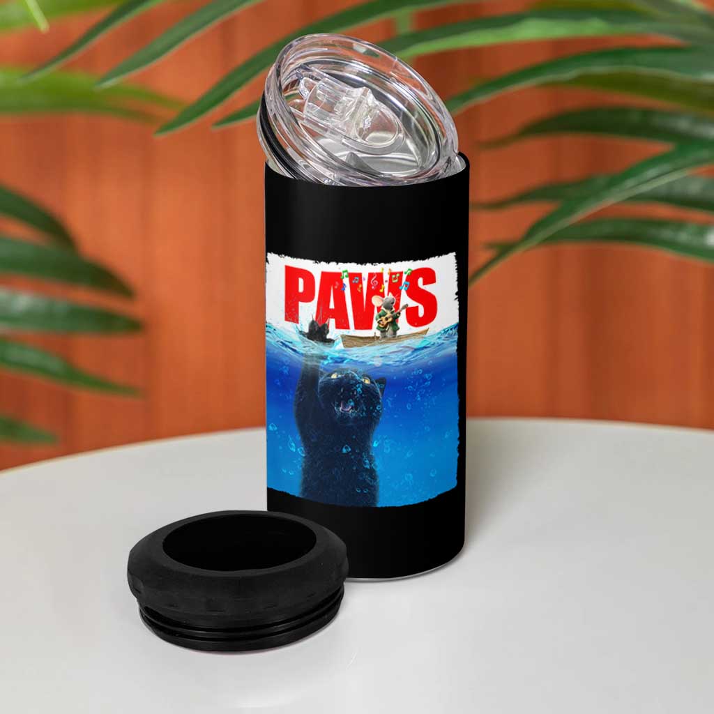 Funny Black Cat 4 in 1 Can Cooler Tumbler PAWS Parody Kitten Mouse Humorous - Wonder Print Shop