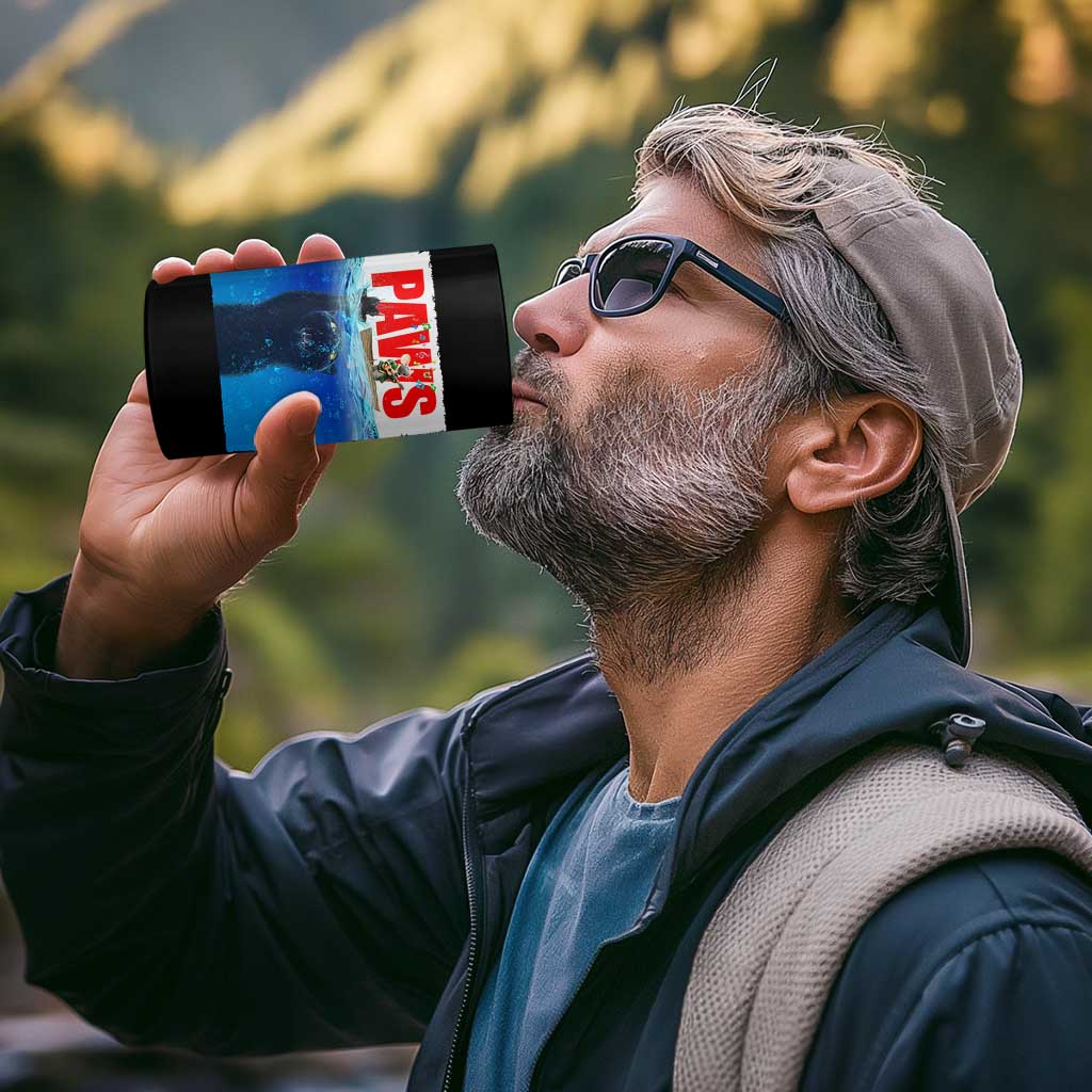 Funny Black Cat 4 in 1 Can Cooler Tumbler PAWS Parody Kitten Mouse Humorous - Wonder Print Shop