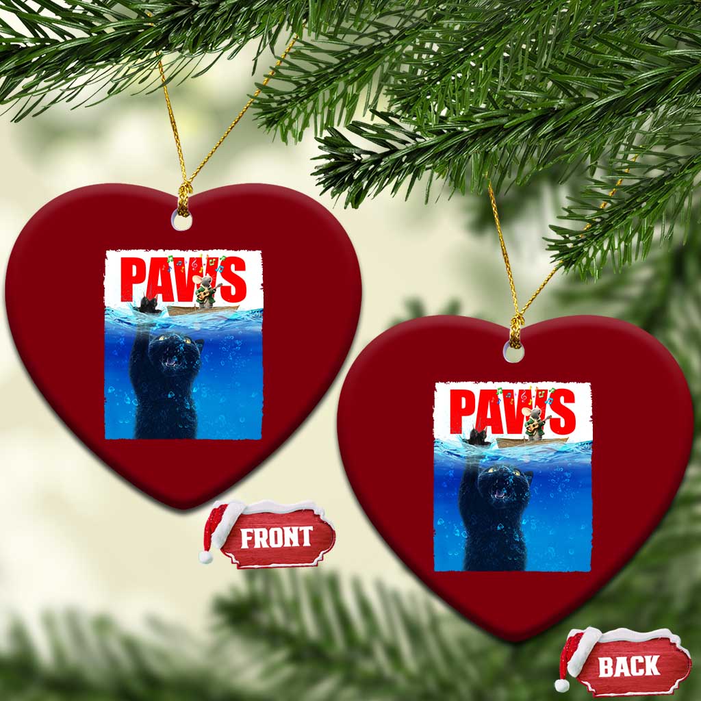 Funny Black Cat Ceramic Ornament PAWS Parody Kitten Mouse Humorous - Wonder Print Shop