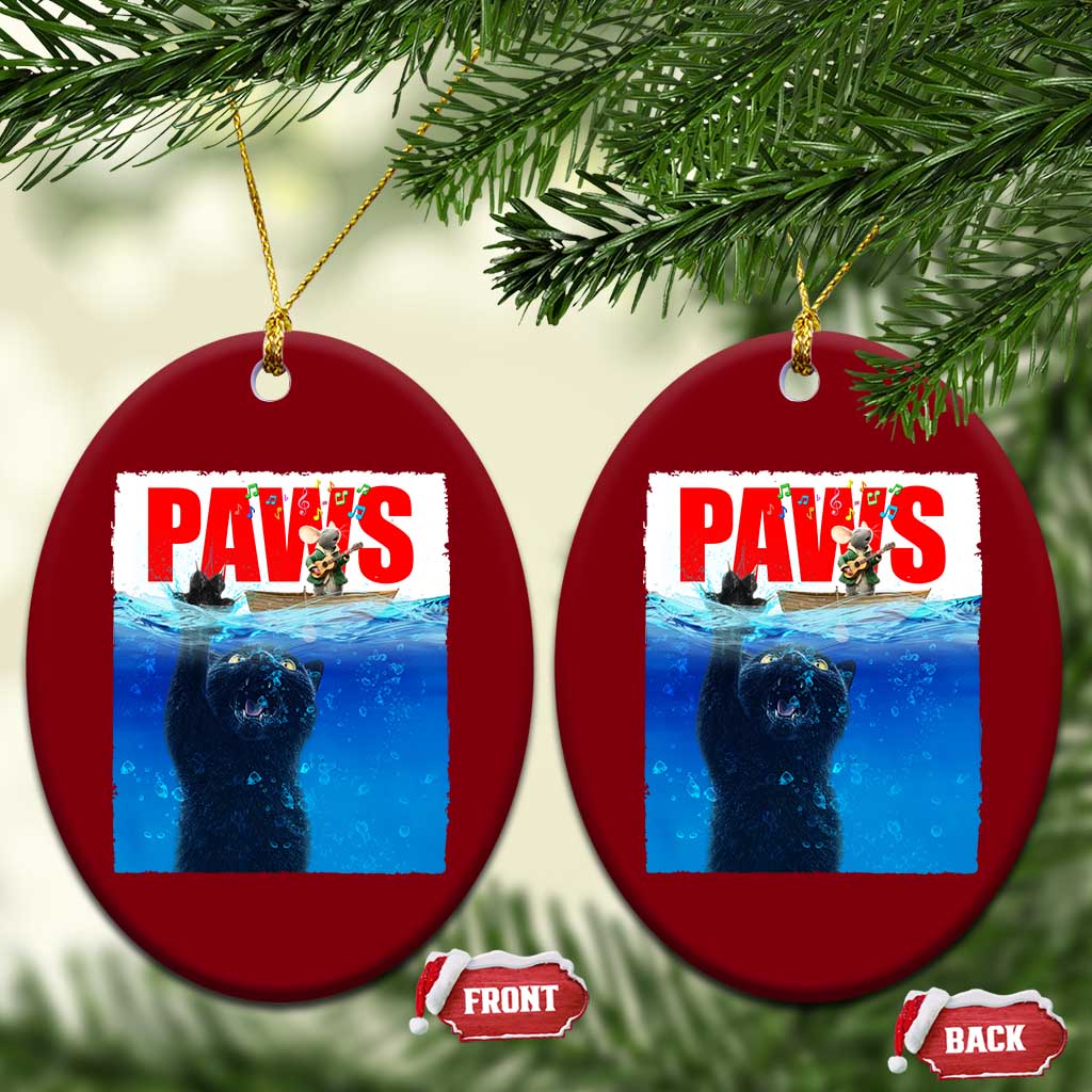 Funny Black Cat Ceramic Ornament PAWS Parody Kitten Mouse Humorous - Wonder Print Shop