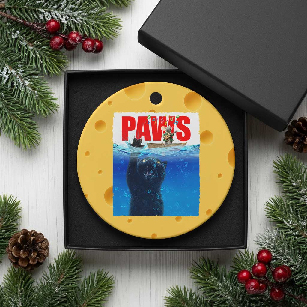 Funny Black Cat Ceramic Ornament PAWS Parody Kitten Mouse Humorous - Wonder Print Shop