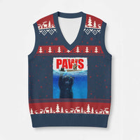Funny Black Cat V-Neck Knit Sweater Vest PAWS Parody Kitten Mouse Humorous - Wonder Print Shop