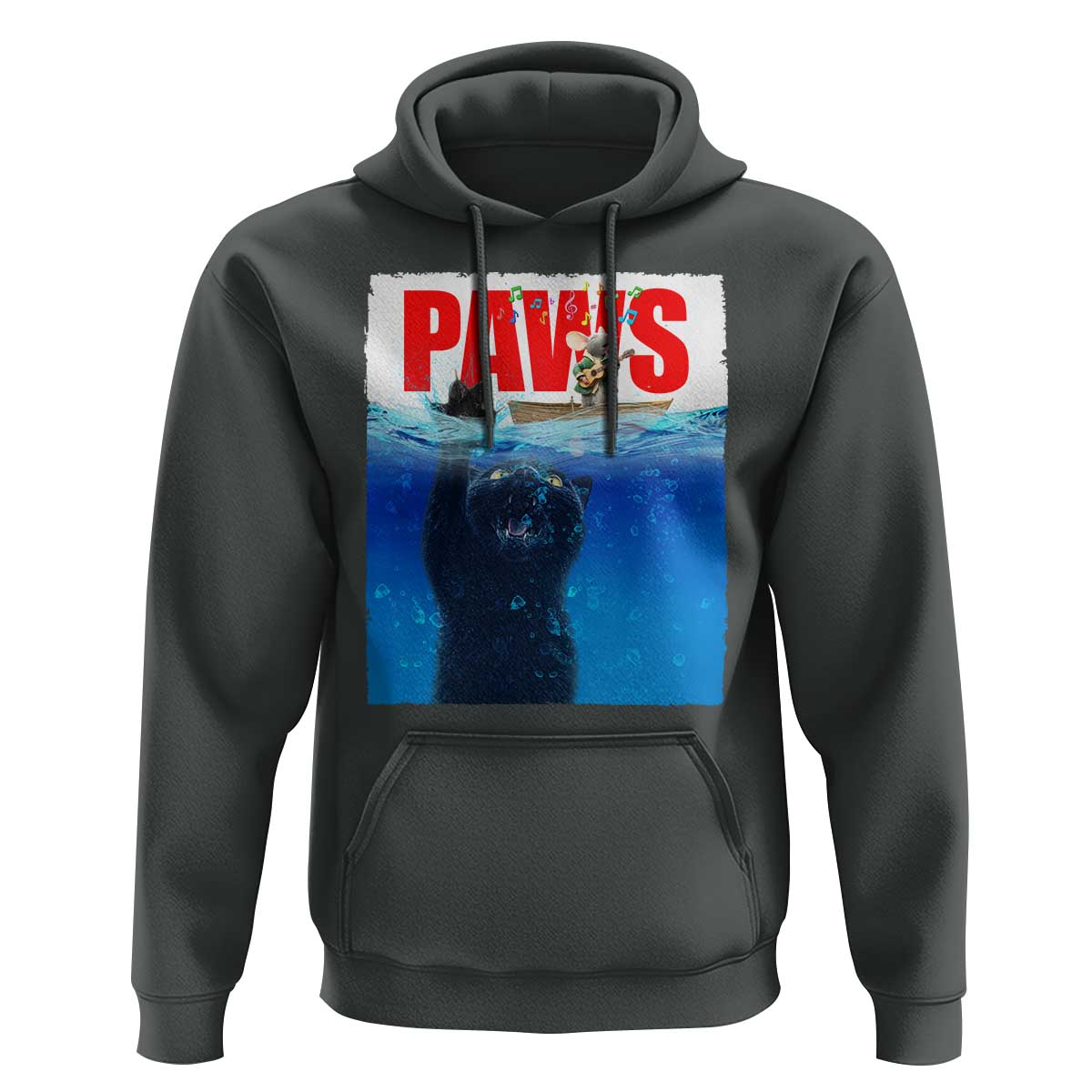 Funny Black Cat Hoodie PAWS Parody Kitten Mouse Humorous - Wonder Print Shop