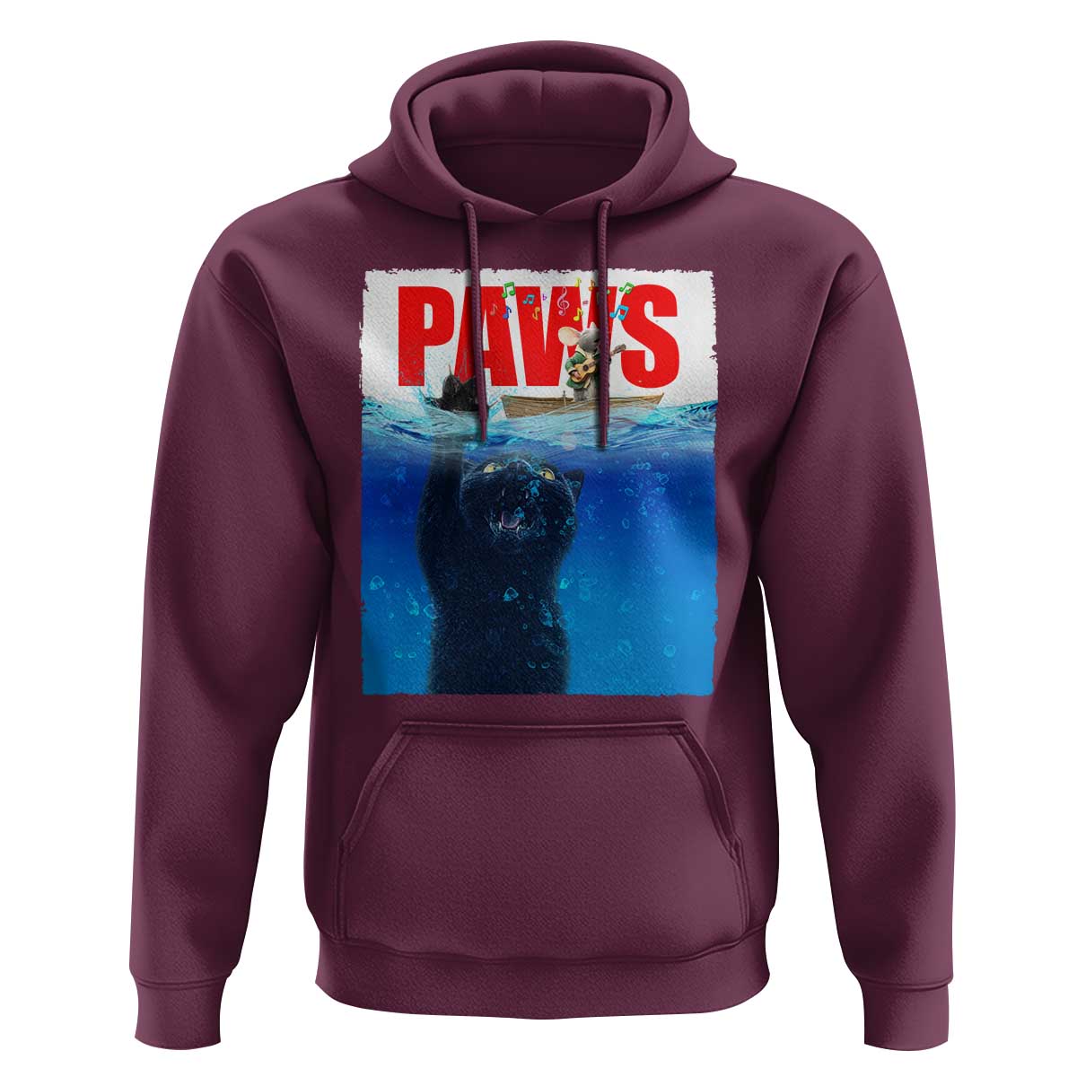 Funny Black Cat Hoodie PAWS Parody Kitten Mouse Humorous - Wonder Print Shop