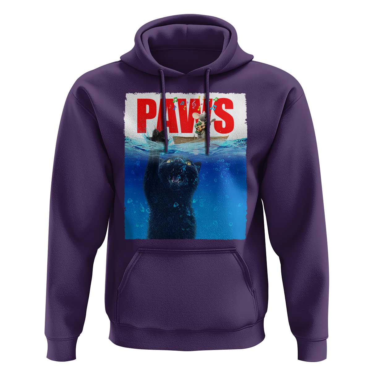 Funny Black Cat Hoodie PAWS Parody Kitten Mouse Humorous - Wonder Print Shop