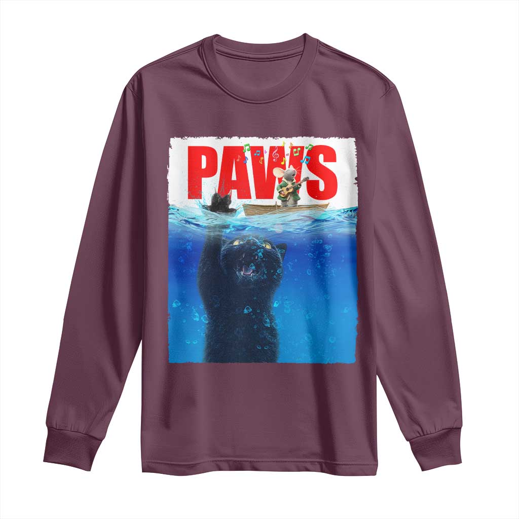 Funny Black Cat Long Sleeve Shirt PAWS Parody Kitten Mouse Humorous - Wonder Print Shop