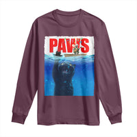 Funny Black Cat Long Sleeve Shirt PAWS Parody Kitten Mouse Humorous - Wonder Print Shop