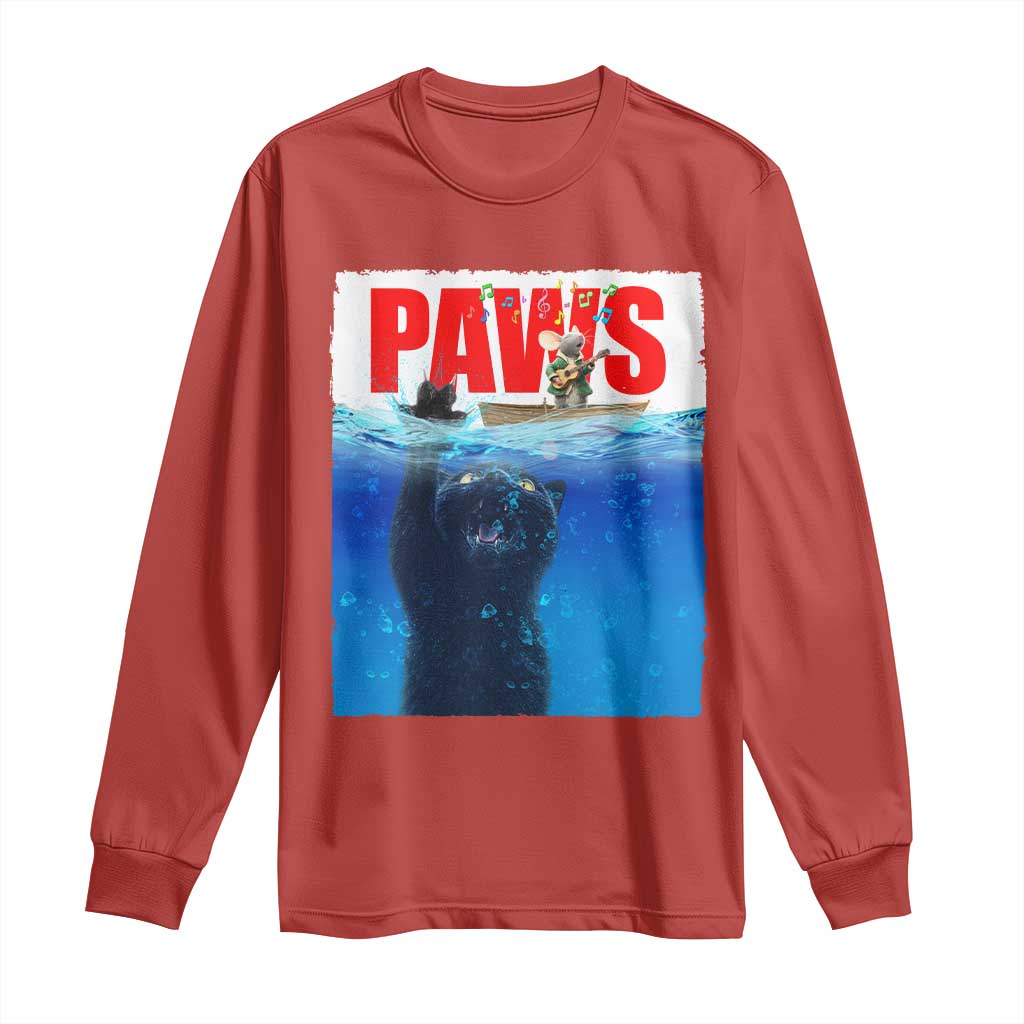 Funny Black Cat Long Sleeve Shirt PAWS Parody Kitten Mouse Humorous - Wonder Print Shop