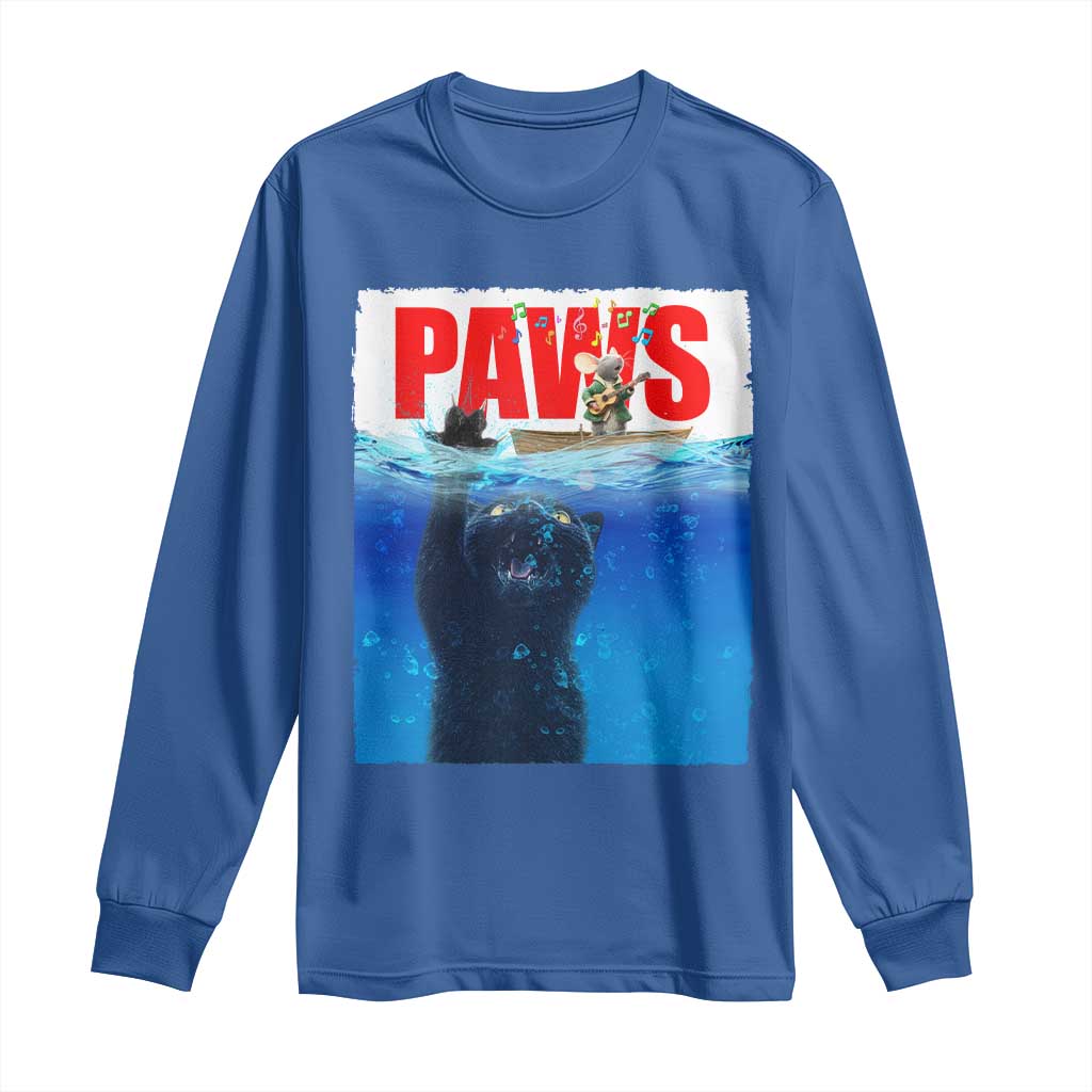 Funny Black Cat Long Sleeve Shirt PAWS Parody Kitten Mouse Humorous - Wonder Print Shop