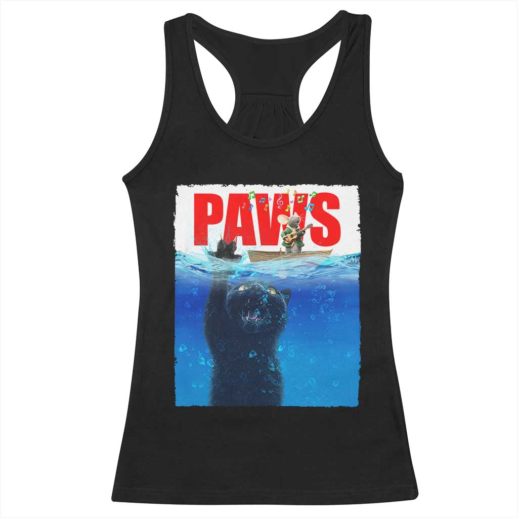 Funny Black Cat Racerback Tank Top PAWS Parody Kitten Mouse Humorous - Wonder Print Shop
