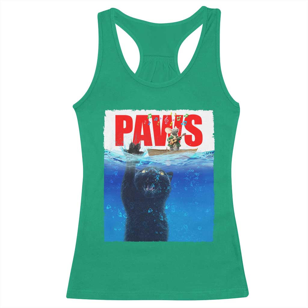 Funny Black Cat Racerback Tank Top PAWS Parody Kitten Mouse Humorous - Wonder Print Shop