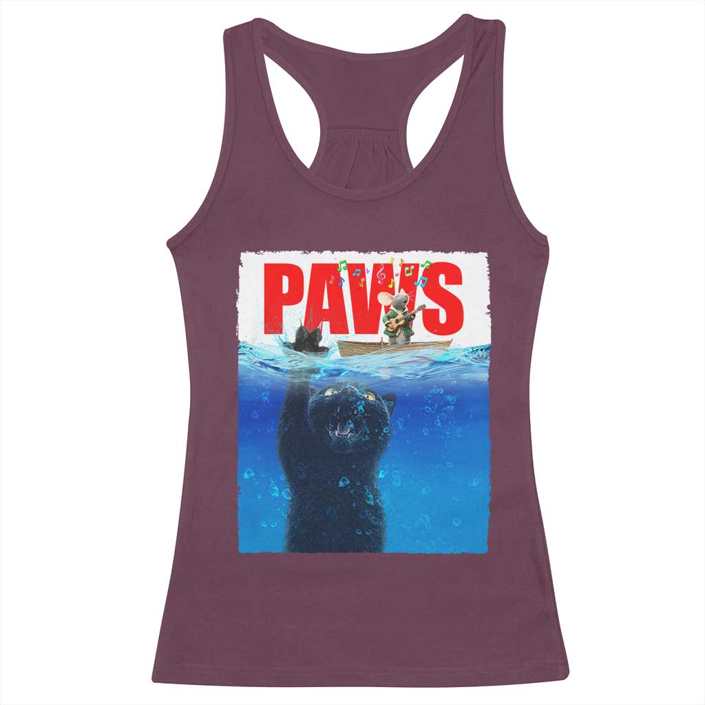Funny Black Cat Racerback Tank Top PAWS Parody Kitten Mouse Humorous - Wonder Print Shop