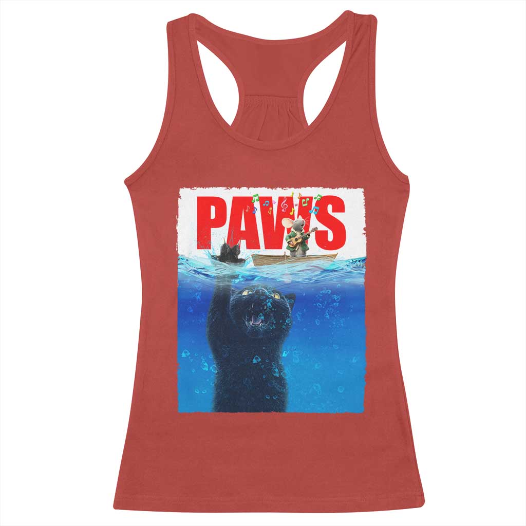 Funny Black Cat Racerback Tank Top PAWS Parody Kitten Mouse Humorous - Wonder Print Shop