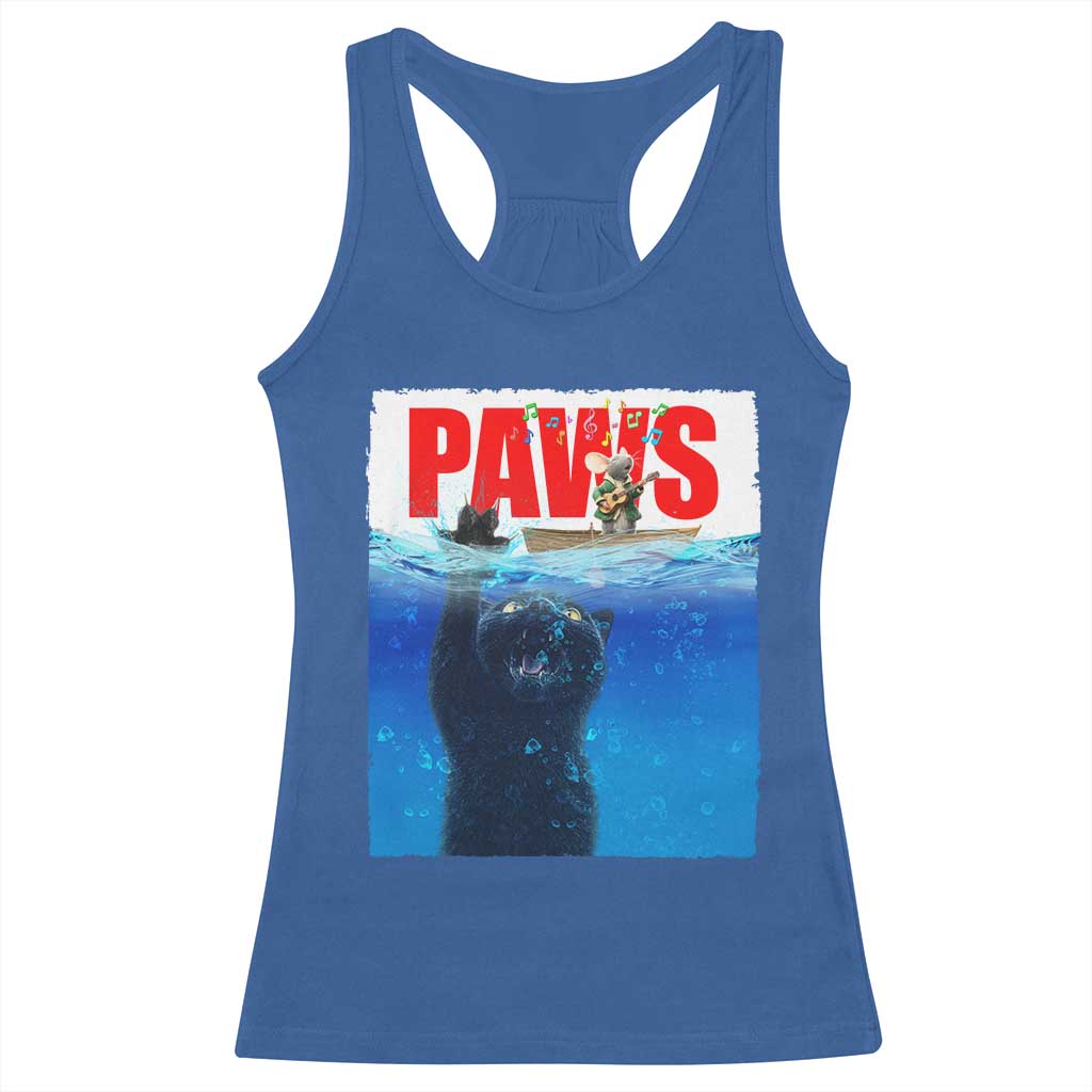 Funny Black Cat Racerback Tank Top PAWS Parody Kitten Mouse Humorous - Wonder Print Shop