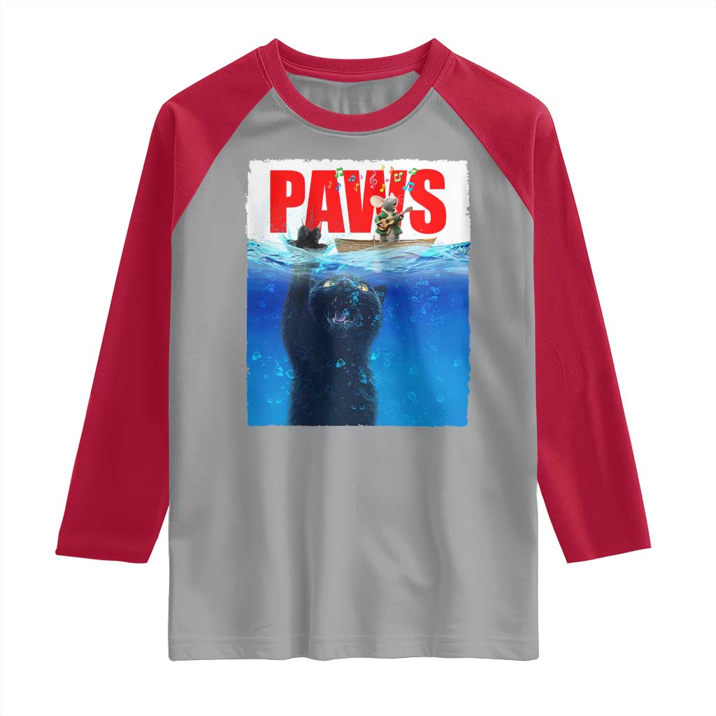 Funny Black Cat Raglan Shirt PAWS Parody Kitten Mouse Humorous - Wonder Print Shop