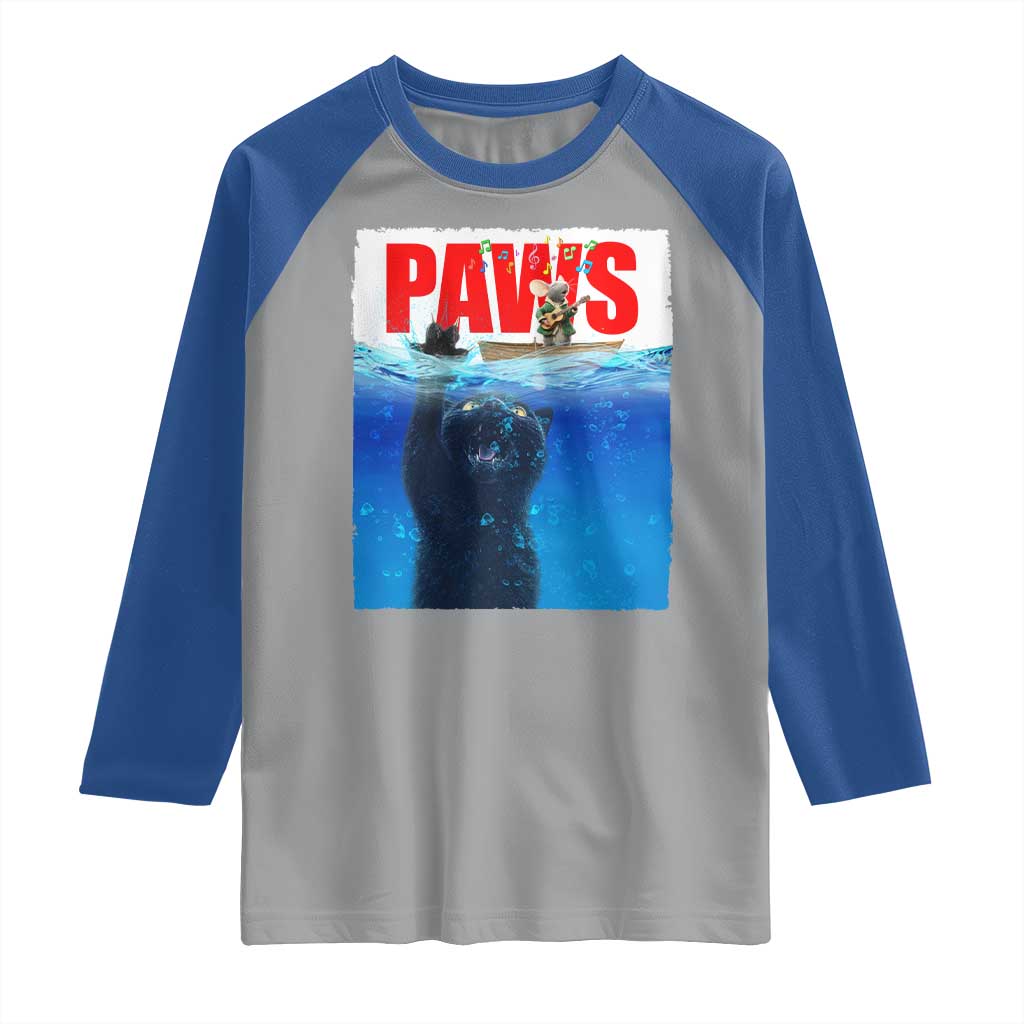 Funny Black Cat Raglan Shirt PAWS Parody Kitten Mouse Humorous - Wonder Print Shop