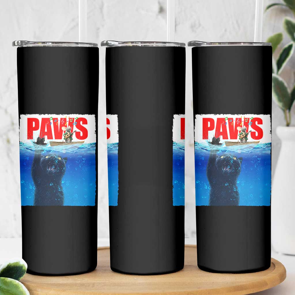 Funny Black Cat Skinny Tumbler PAWS Parody Kitten Mouse Humorous - Wonder Print Shop