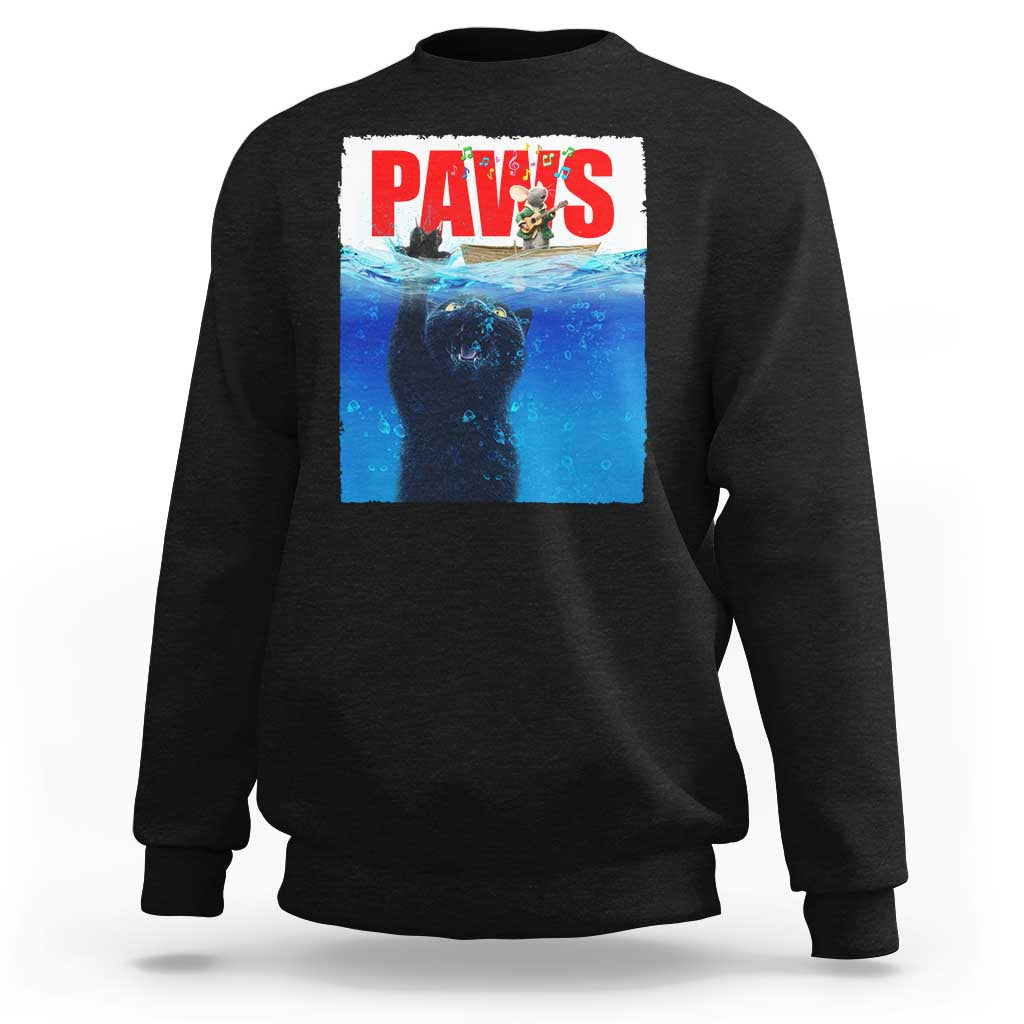 Funny Black Cat Sweatshirt PAWS Parody Kitten Mouse Humorous - Wonder Print Shop