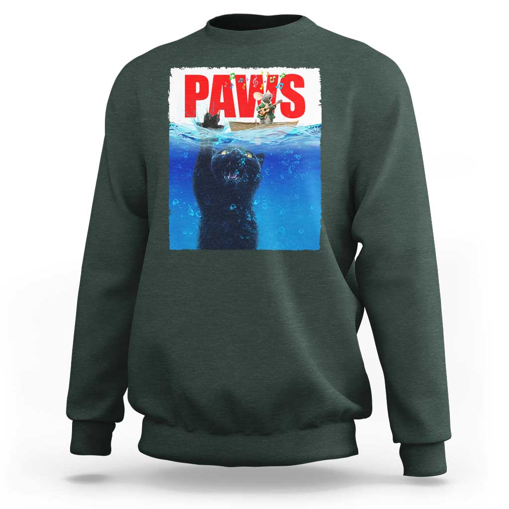 Funny Black Cat Sweatshirt PAWS Parody Kitten Mouse Humorous - Wonder Print Shop
