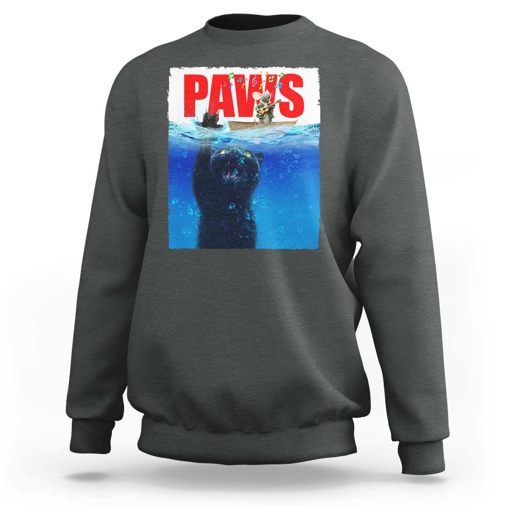 Funny Black Cat Sweatshirt PAWS Parody Kitten Mouse Humorous - Wonder Print Shop