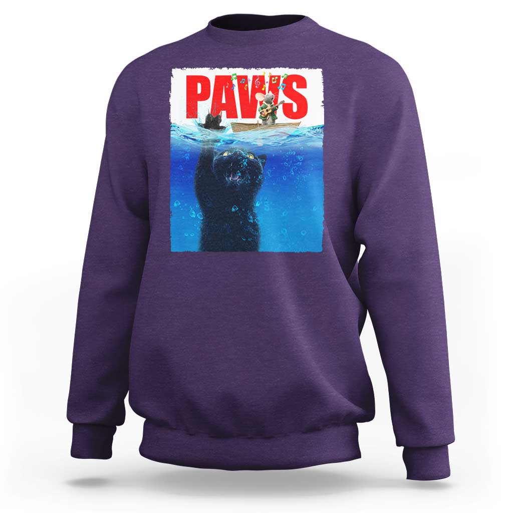 Funny Black Cat Sweatshirt PAWS Parody Kitten Mouse Humorous - Wonder Print Shop