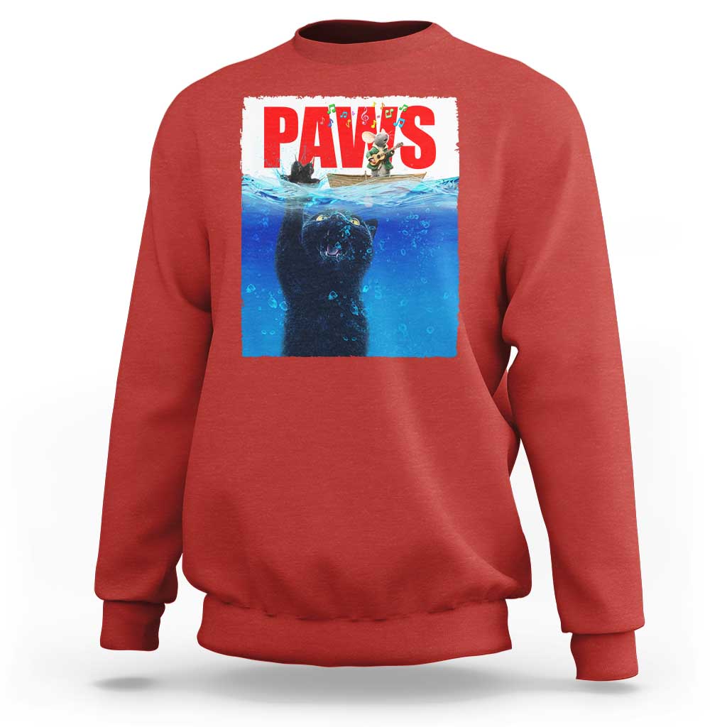 Funny Black Cat Sweatshirt PAWS Parody Kitten Mouse Humorous - Wonder Print Shop