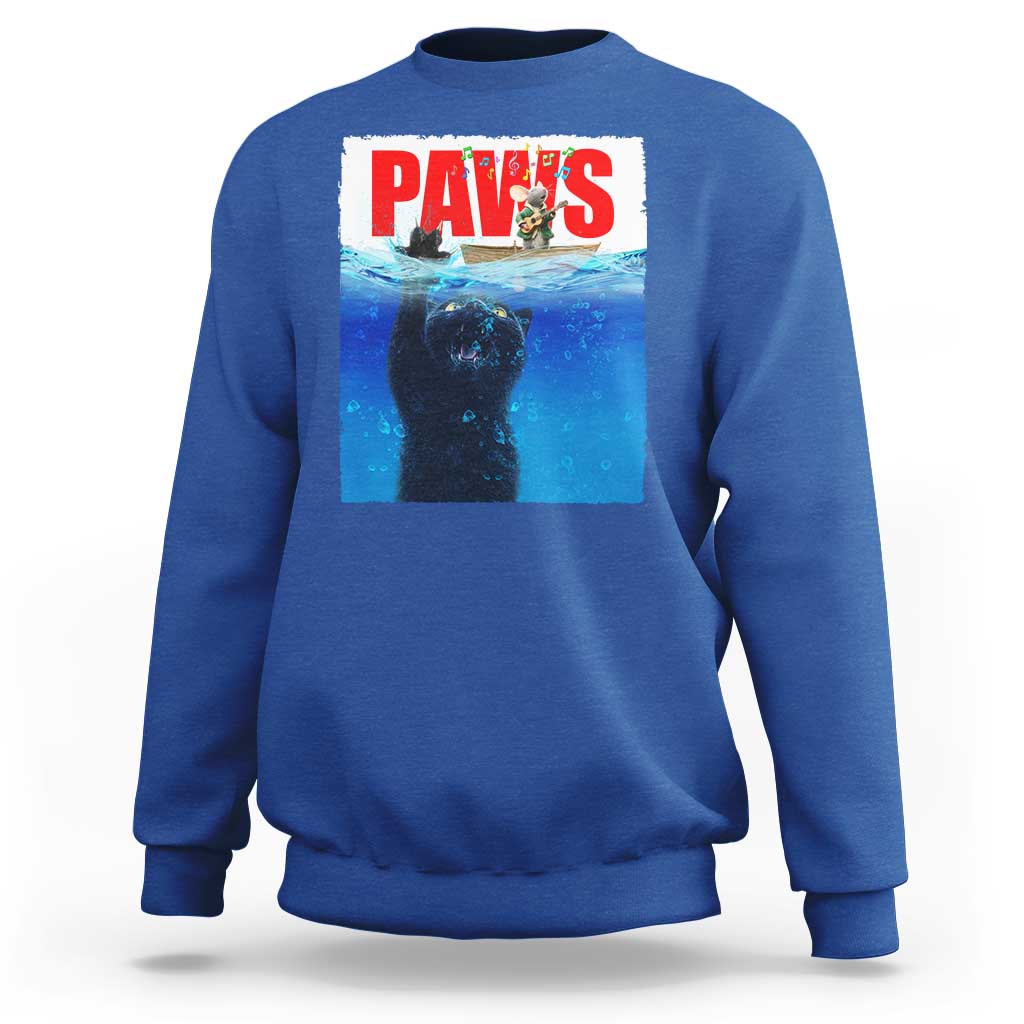 Funny Black Cat Sweatshirt PAWS Parody Kitten Mouse Humorous - Wonder Print Shop