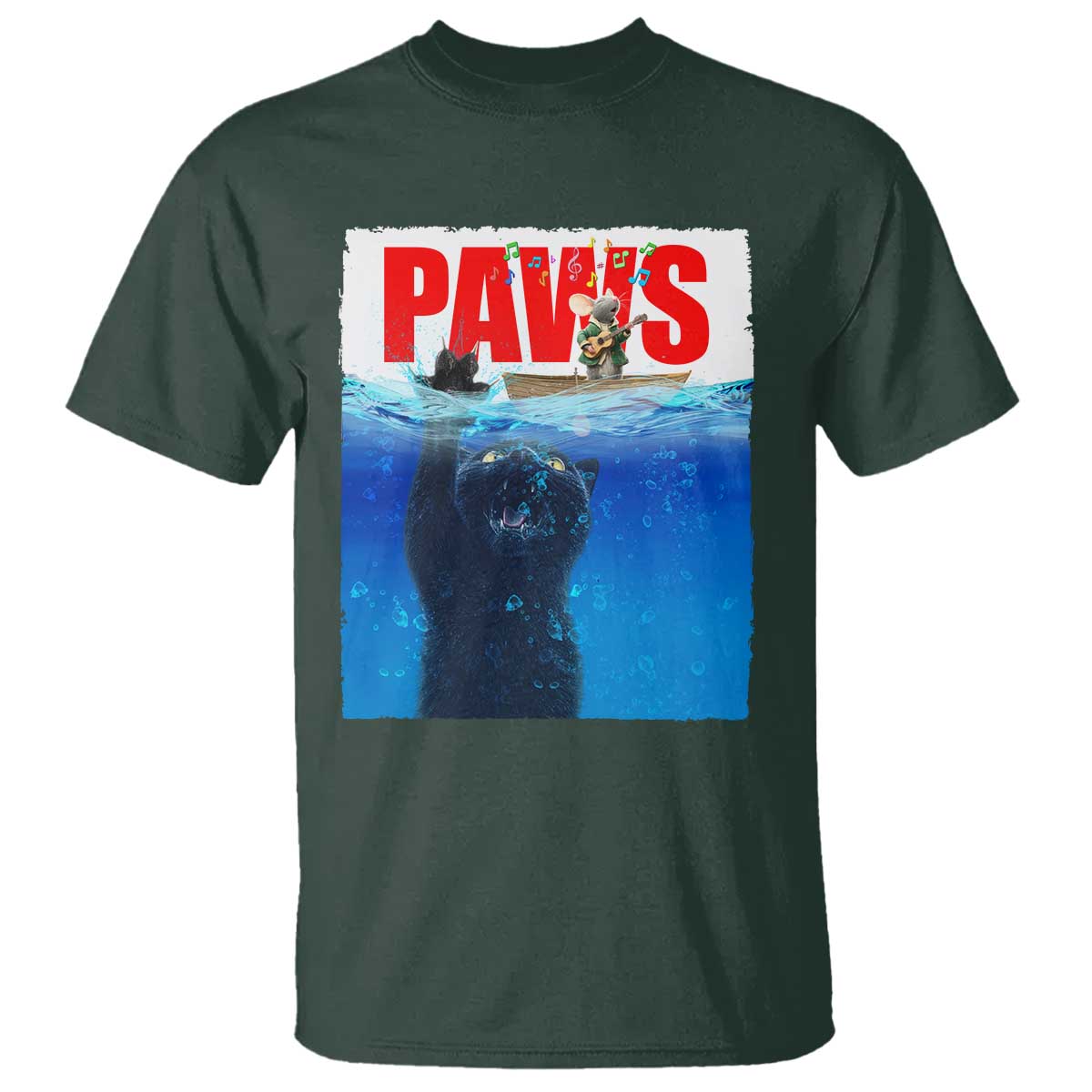 Funny Black Cat T Shirt PAWS Parody Kitten Mouse Humorous - Wonder Print Shop