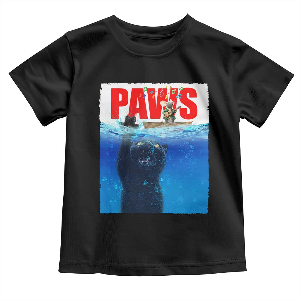 Funny Black Cat Toddler T Shirt PAWS Parody Kitten Mouse Humorous - Wonder Print Shop