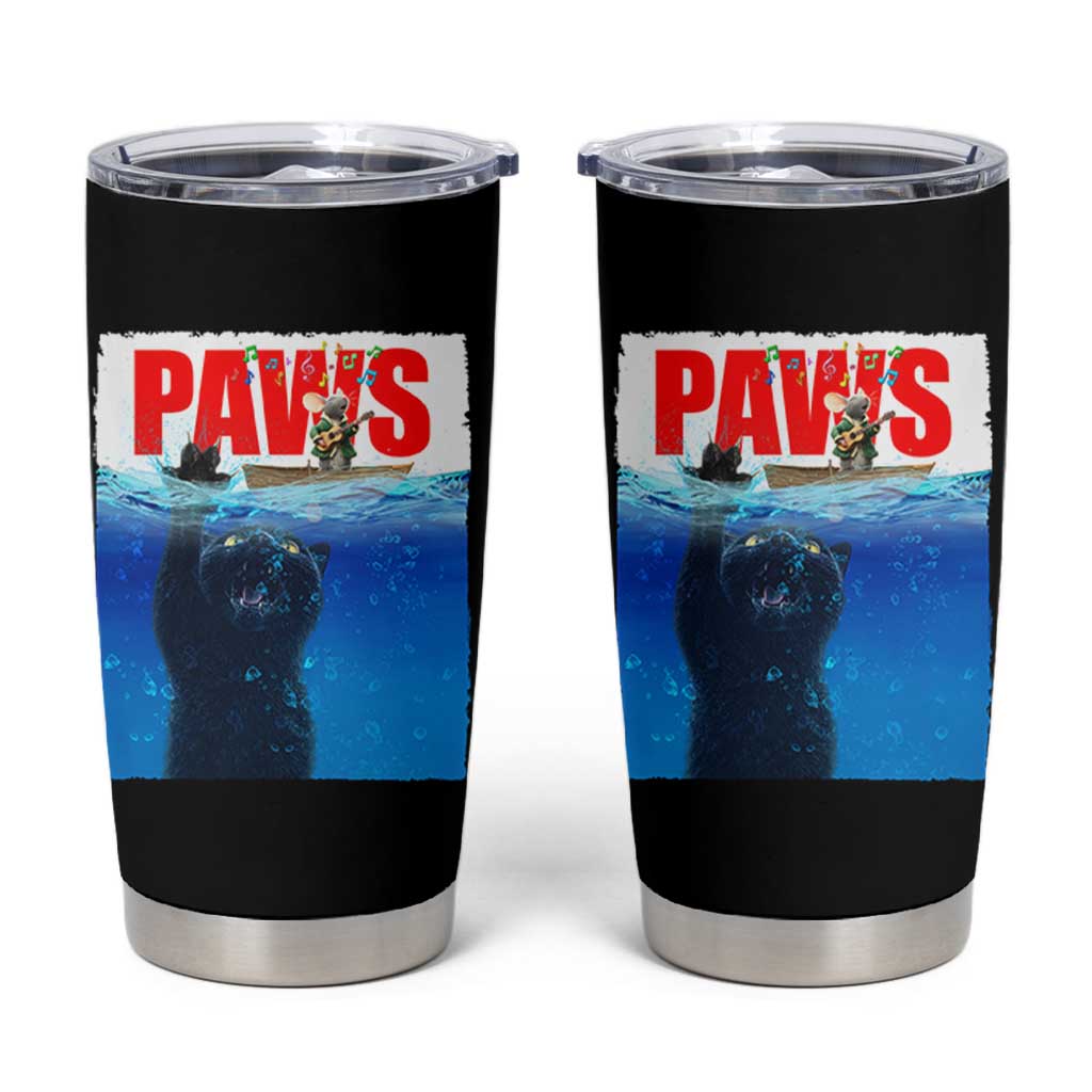 Funny Black Cat Tumbler Cup PAWS Parody Kitten Mouse Humorous - Wonder Print Shop