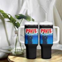Funny Black Cat Tumbler With Handle PAWS Parody Kitten Mouse Humorous - Wonder Print Shop