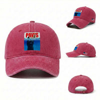 Funny Black Cat Washed Cotton Baseball Cap PAWS Parody Kitten Mouse Humorous