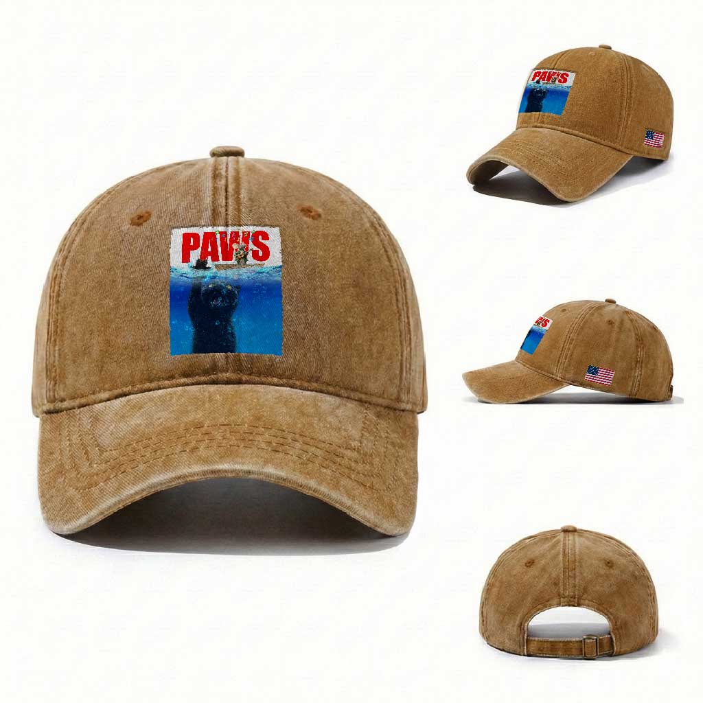 Funny Black Cat Washed Cotton Baseball Cap PAWS Parody Kitten Mouse Humorous