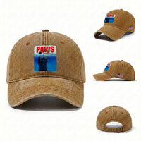 Funny Black Cat Washed Cotton Baseball Cap PAWS Parody Kitten Mouse Humorous