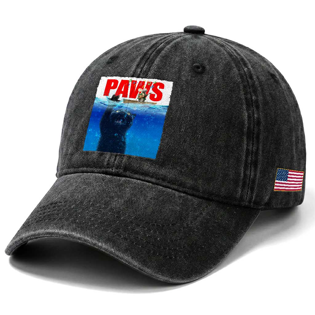 Funny Black Cat Washed Cotton Baseball Cap PAWS Parody Kitten Mouse Humorous
