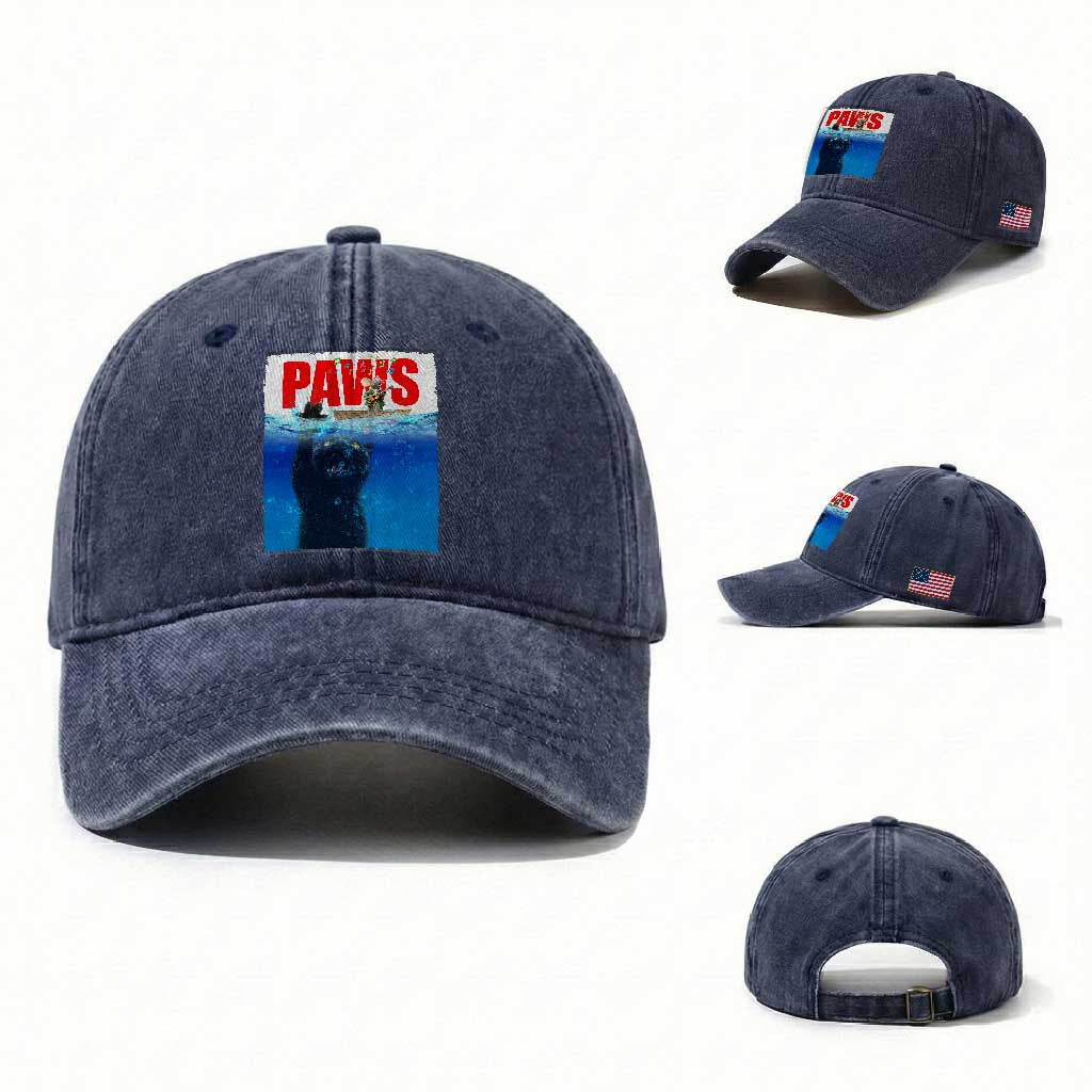 Funny Black Cat Washed Cotton Baseball Cap PAWS Parody Kitten Mouse Humorous