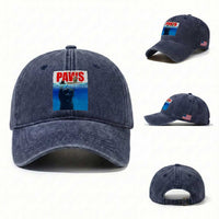 Funny Black Cat Washed Cotton Baseball Cap PAWS Parody Kitten Mouse Humorous